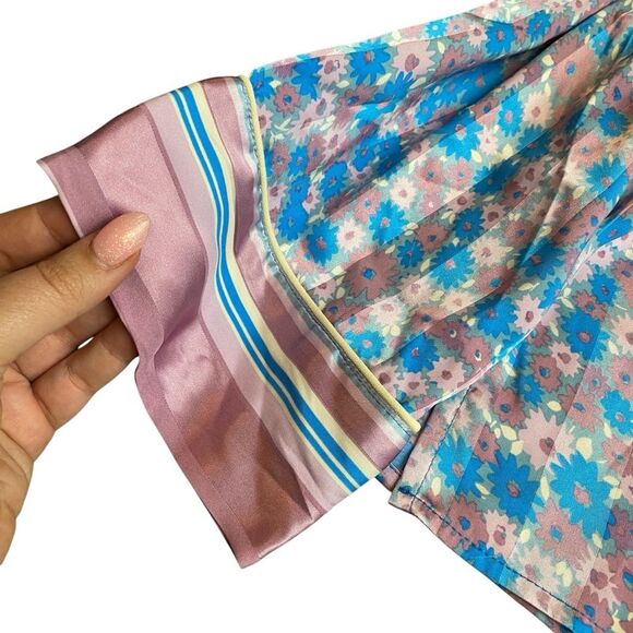 Free People M Pillow Talk Satin Pajama Set Lilac Blue Floral Print Silky New - Picture 12 of 13